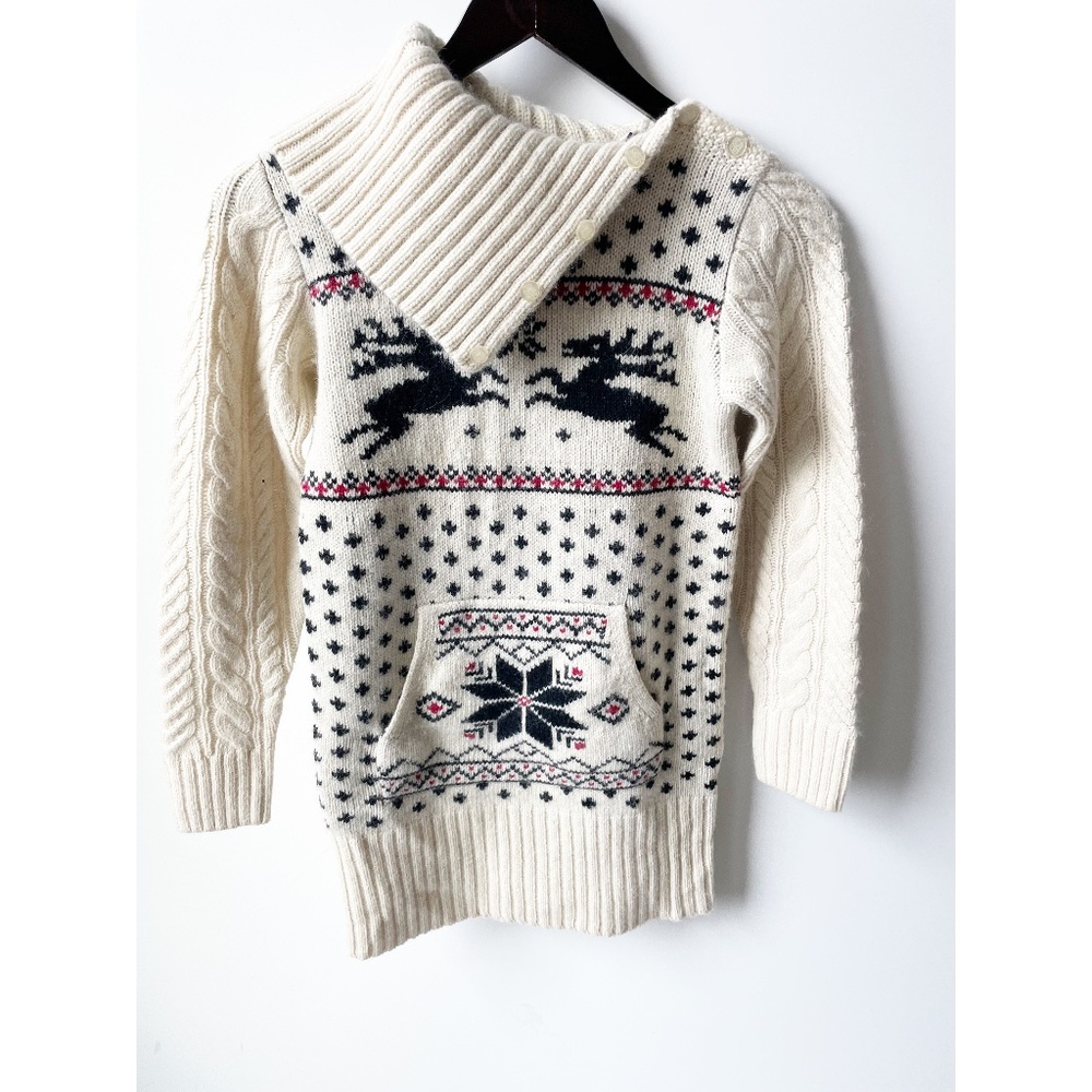Ralph Lauren Girls Holiday Reindeer Wool Angora Sweater L